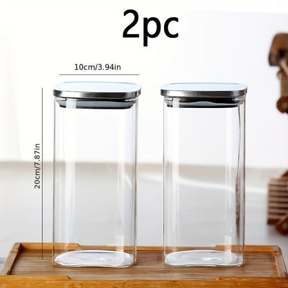 airtight storage jars, coffee bean jars, stainless steel lid, glass jars with lids, square canisters, pantry organisation, kitchen storage Australia - Clear - Size 2pcs-450ml