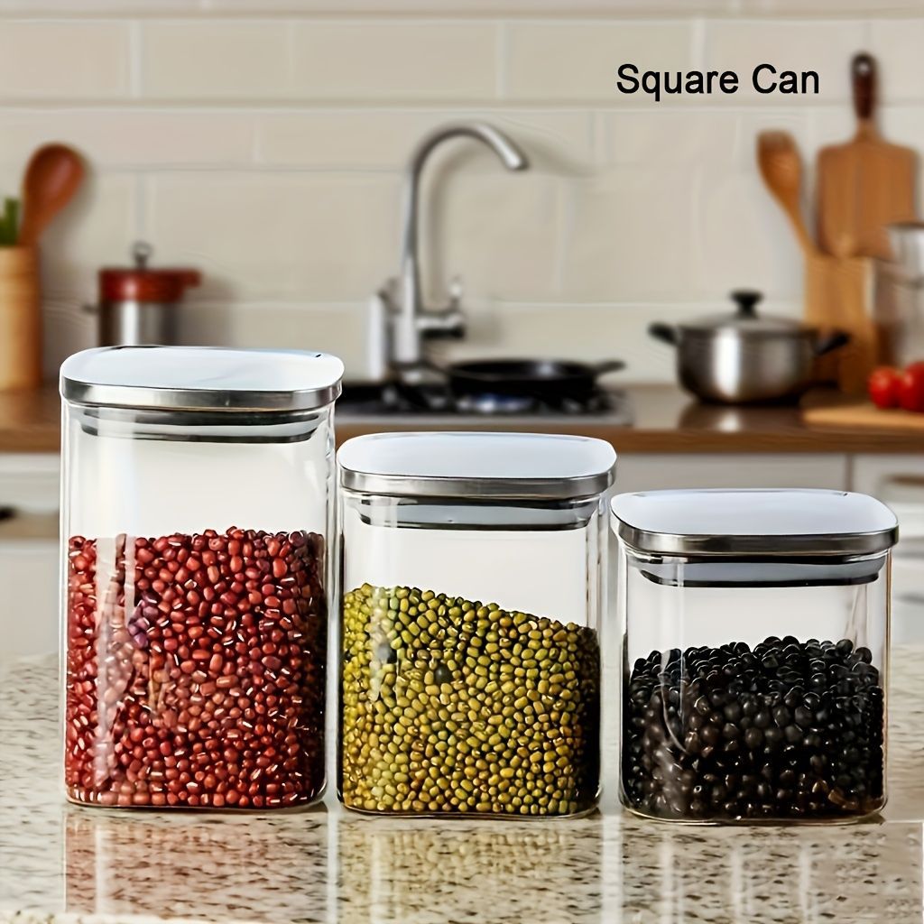 airtight storage jars, coffee bean jars, stainless steel lid, glass jars with lids, square canisters, pantry organisation, kitchen storage Australia - Clear - Size 2pcs-450ml