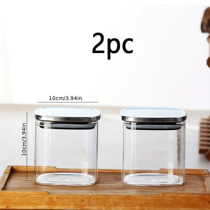 airtight storage jars, coffee bean jars, stainless steel lid, glass jars with lids, square canisters, pantry organisation, kitchen storage Australia - Clear - Size 2pcs-560ml