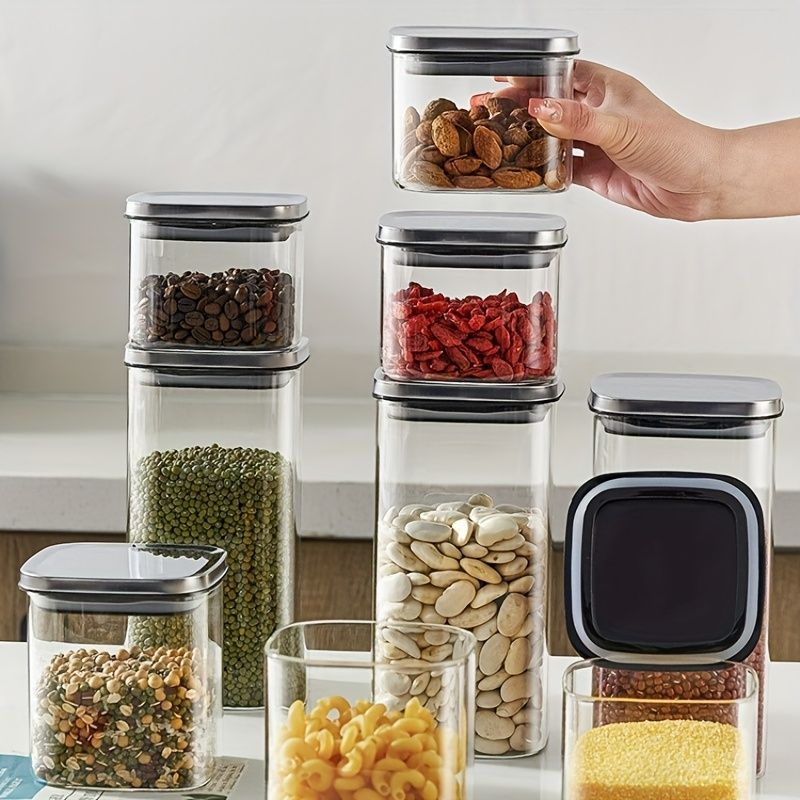 airtight storage jars, coffee bean jars, stainless steel lid, glass jars with lids, square canisters, pantry organisation, kitchen storage Australia - Clear - Size 2pcs-560ml