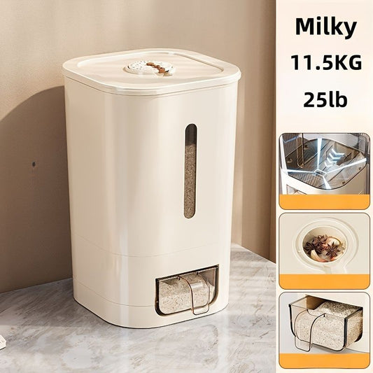 rice storage container, moisture-proof container, sealed food storage, flour storage, grain storage, pet food storage, bulk food container, airtight food container, pantry organization, Australian kitchen storage - Beige - Size 23L