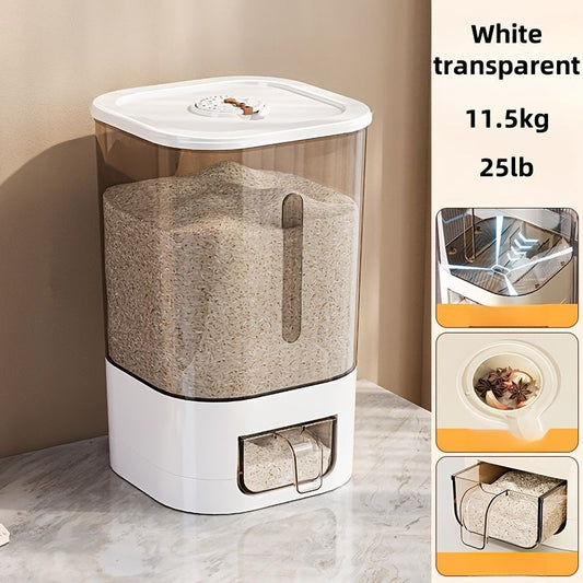 rice storage container, moisture-proof container, sealed food storage, flour storage, grain storage, pet food storage, bulk food container, airtight food container, pantry organization, Australian kitchen storage - White and transparent - Size 23L