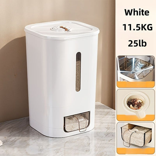 rice storage container, moisture-proof container, sealed food storage, flour storage, grain storage, pet food storage, bulk food container, airtight food container, pantry organization, Australian kitchen storage - White - Size 23L