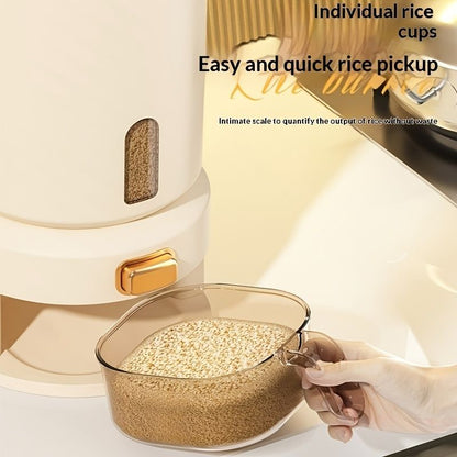 large capacity rice dispenser, measuring cup, time scale, plastic grain storage container, sealed food storage, insect proof food storage, moisture proof food storage, flour storage, pet food storage, Australian kitchen - Creamy - Size 10L