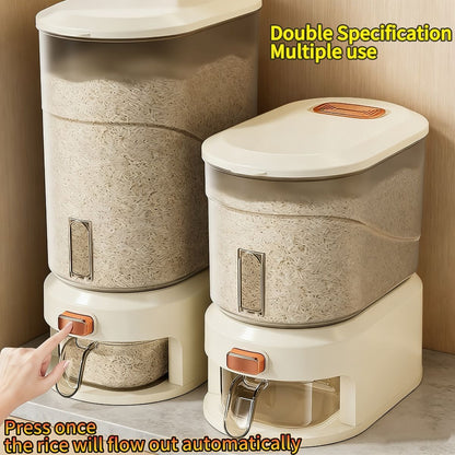 large capacity rice dispenser, measuring cup, time scale, plastic grain storage container, sealed food storage, insect proof food storage, moisture proof food storage, flour storage, pet food storage, Australian kitchen - Creamy - Size 10L