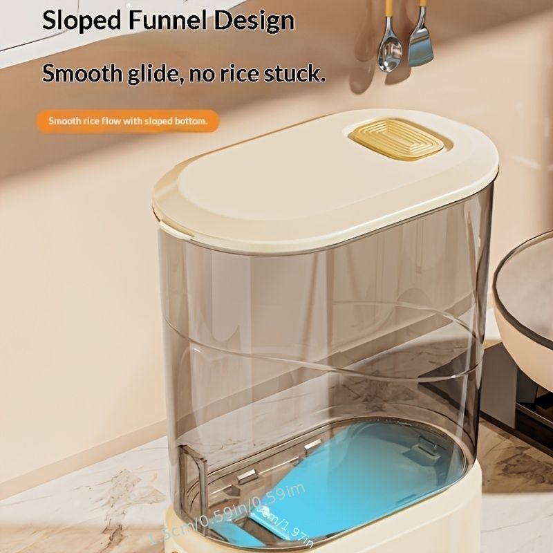 large capacity rice dispenser, measuring cup, time scale, plastic grain storage container, sealed food storage, insect proof food storage, moisture proof food storage, flour storage, pet food storage, Australian kitchen - Creamy - Size 20L