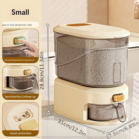 large capacity rice dispenser, measuring cup, time scale, plastic grain storage container, sealed food storage, insect proof food storage, moisture proof food storage, flour storage, pet food storage, Australian kitchen - gray and transparent - Size 10L