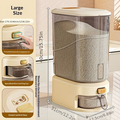 large capacity rice dispenser, measuring cup, time scale, plastic grain storage container, sealed food storage, insect proof food storage, moisture proof food storage, flour storage, pet food storage, Australian kitchen - gray and transparent - Size 10L