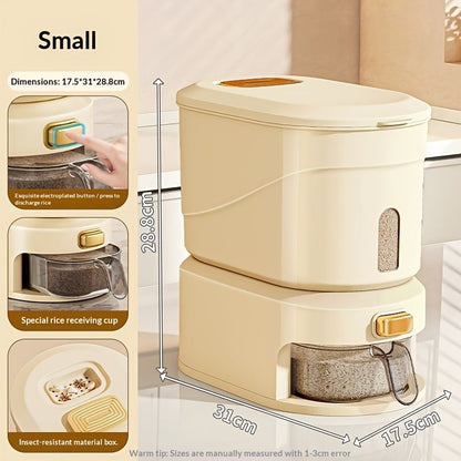 large capacity rice dispenser, measuring cup, time scale, plastic grain storage container, sealed food storage, insect proof food storage, moisture proof food storage, flour storage, pet food storage, Australian kitchen - gray and transparent - Size 20L