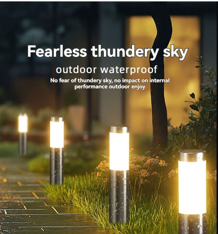 solar lawn lights, stainless steel outdoor lights, 3-LED garden lights, waterproof outdoor lights, modern outdoor lighting, cylindrical solar lights, Australian outdoor lights - Black with white light - Size 2PCS