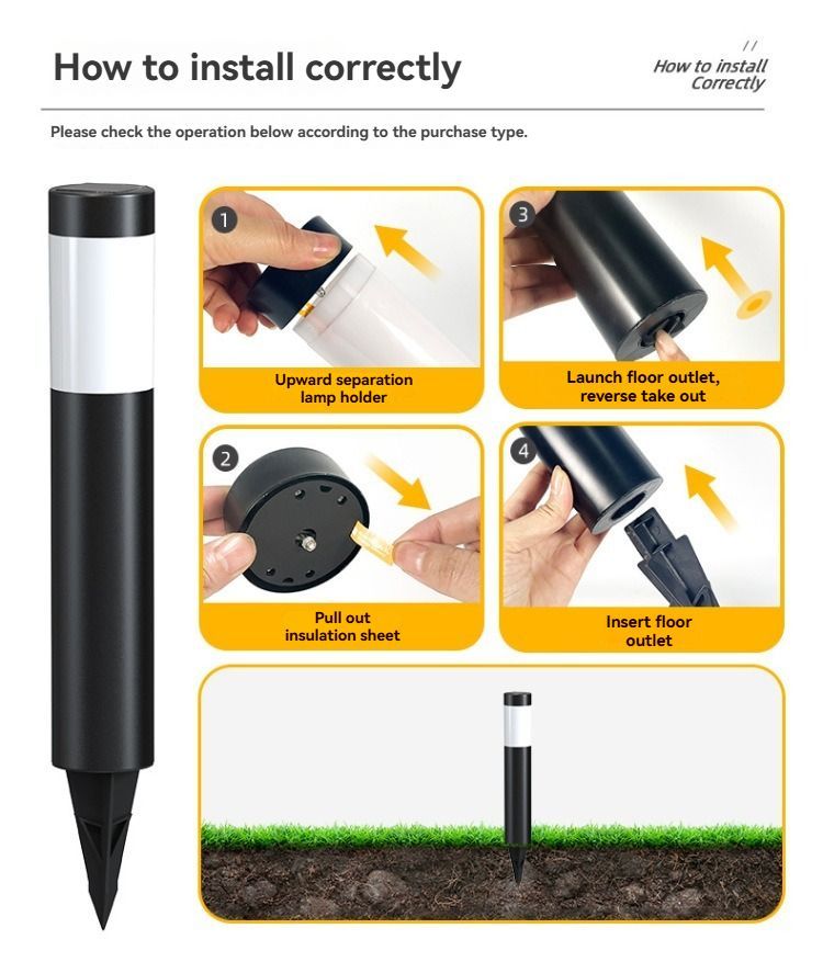 solar lawn lights, stainless steel outdoor lights, 3-LED garden lights, waterproof outdoor lights, modern outdoor lighting, cylindrical solar lights, Australian outdoor lights - Black with white light - Size 2PCS
