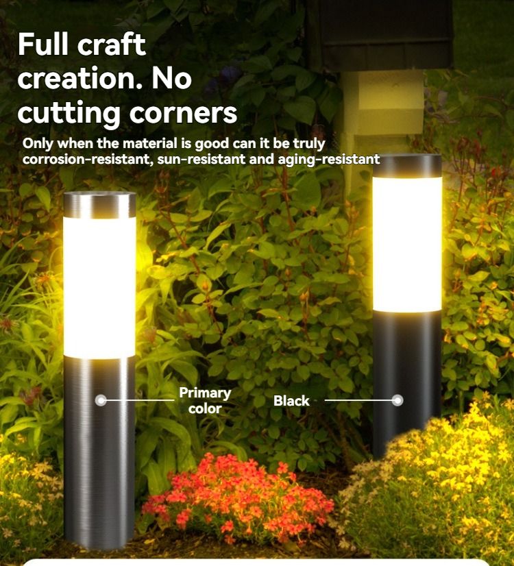 solar lawn lights, stainless steel outdoor lights, 3-LED garden lights, waterproof outdoor lights, modern outdoor lighting, cylindrical solar lights, Australian outdoor lights - Black with white light - Size 2PCS