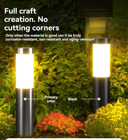 solar lawn lights, stainless steel outdoor lights, 3-LED garden lights, waterproof outdoor lights, modern outdoor lighting, cylindrical solar lights, Australian outdoor lights - Black with white light - Size 2PCS
