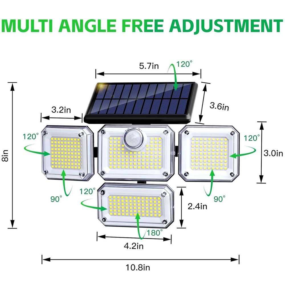solar outdoor light, motion sensor wall light, waterproof led light, rotatable solar panel, Australian outdoor lighting, energy saving garden light, dusk to dawn light - White light - Size 4PCS