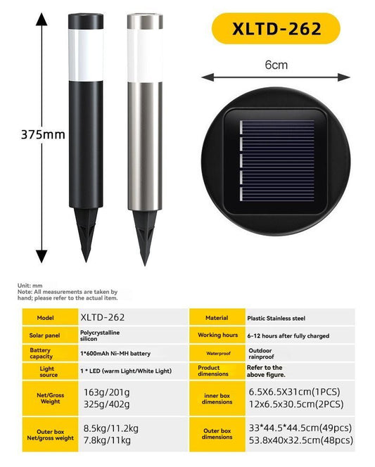 Solar Lawn Lights Stainless Steel Outdoor Lights 3-LED Garden Lights Waterproof - Black warm light - Size 1PCS