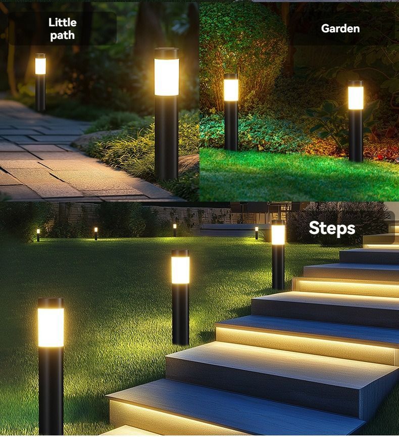 Solar Lawn Lights Stainless Steel Outdoor Lights 3-LED Garden Lights Waterproof - Black warm light - Size 1PCS