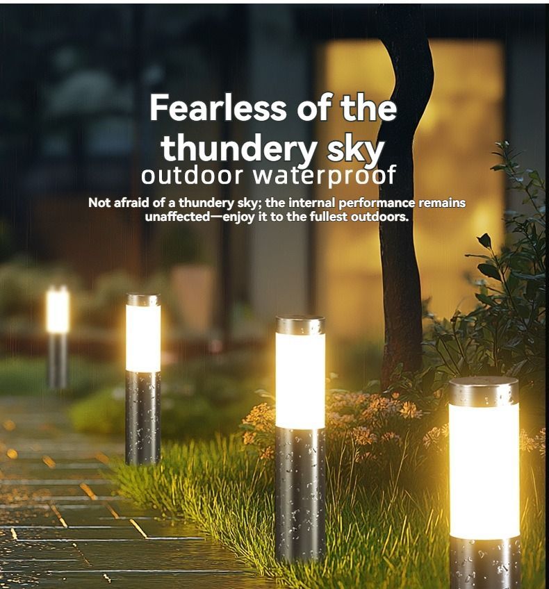 Solar Lawn Lights Stainless Steel Outdoor Lights 3-LED Garden Lights Waterproof - Black warm light - Size 2PCS