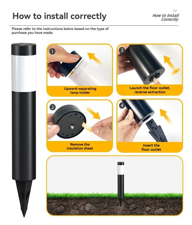 Solar Lawn Lights Stainless Steel Outdoor Lights 3-LED Garden Lights Waterproof - Black warm light - Size 2PCS