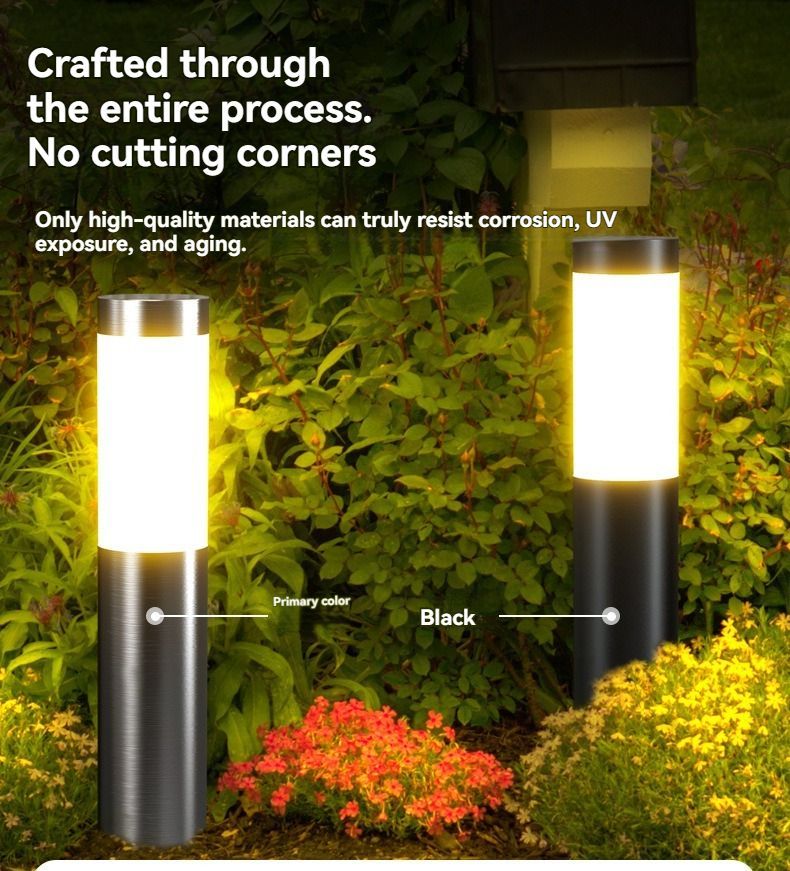Solar Lawn Lights Stainless Steel Outdoor Lights 3-LED Garden Lights Waterproof - Black warm light - Size 2PCS