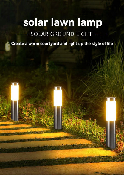 Solar Lawn Lights Stainless Steel Outdoor Lights 3-LED Garden Lights Waterproof - Silver white light - Size 2PCS