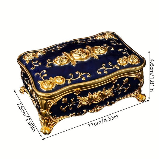 Pearl Enamel Jewelry Box, Red Enamel Jewelry Box, Gold-Plated Jewelry Box, Home Decor, Jewelry Storage, Luxury Gift, Australian Gift, Dressing Table Decor - Blue - Size L