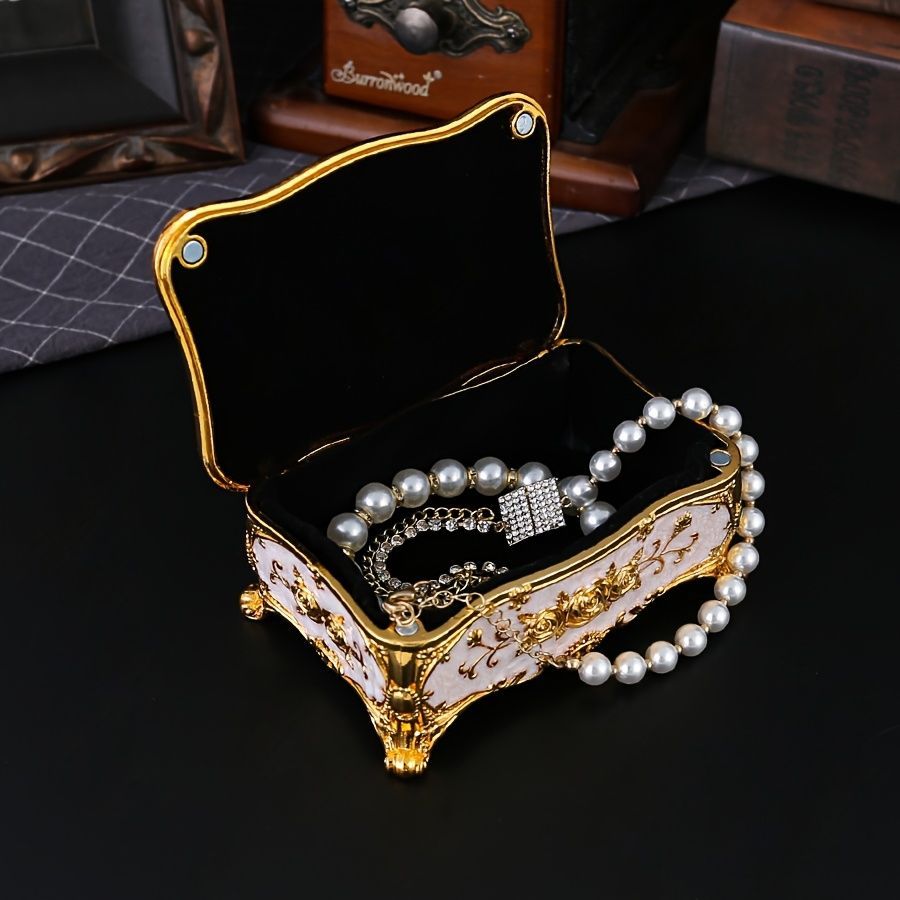 Pearl Enamel Jewelry Box, Red Enamel Jewelry Box, Gold-Plated Jewelry Box, Home Decor, Jewelry Storage, Luxury Gift, Australian Gift, Dressing Table Decor - Green - Size L