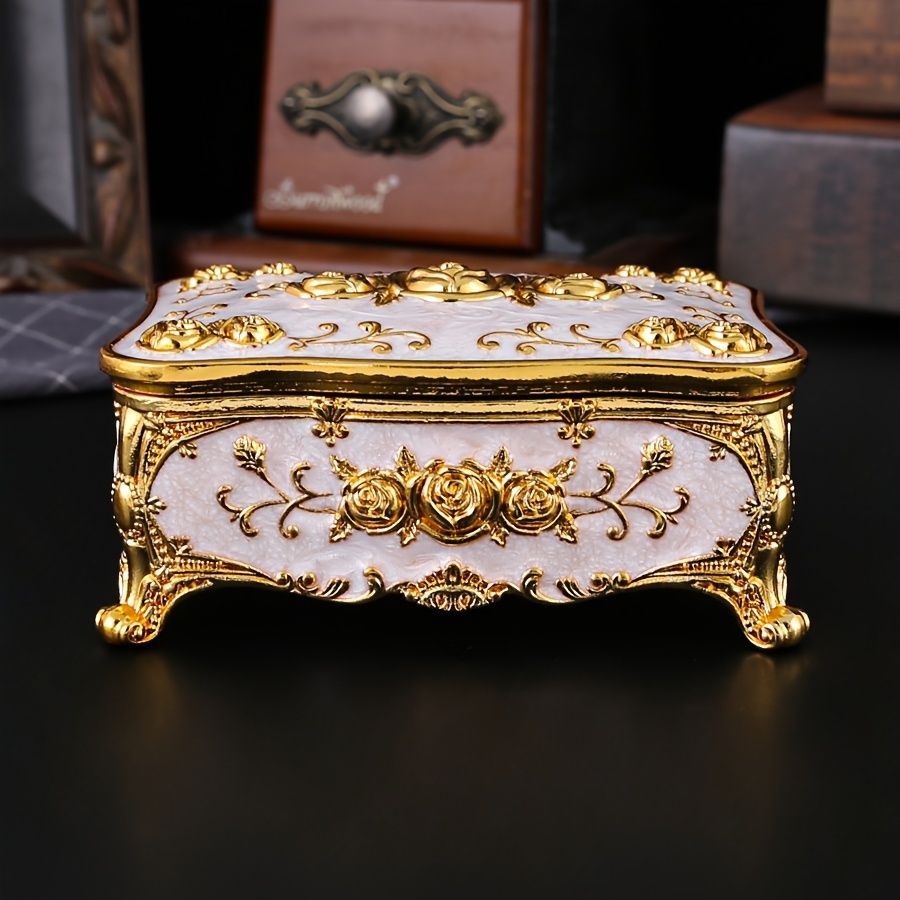 Pearl Enamel Jewelry Box, Red Enamel Jewelry Box, Gold-Plated Jewelry Box, Home Decor, Jewelry Storage, Luxury Gift, Australian Gift, Dressing Table Decor - White - Size L