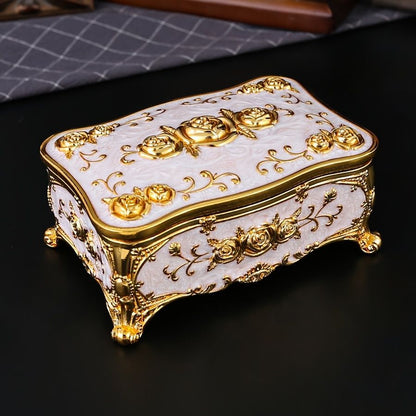 Pearl Enamel Jewelry Box, Red Enamel Jewelry Box, Gold-Plated Jewelry Box, Home Decor, Jewelry Storage, Luxury Gift, Australian Gift, Dressing Table Decor - White - Size L