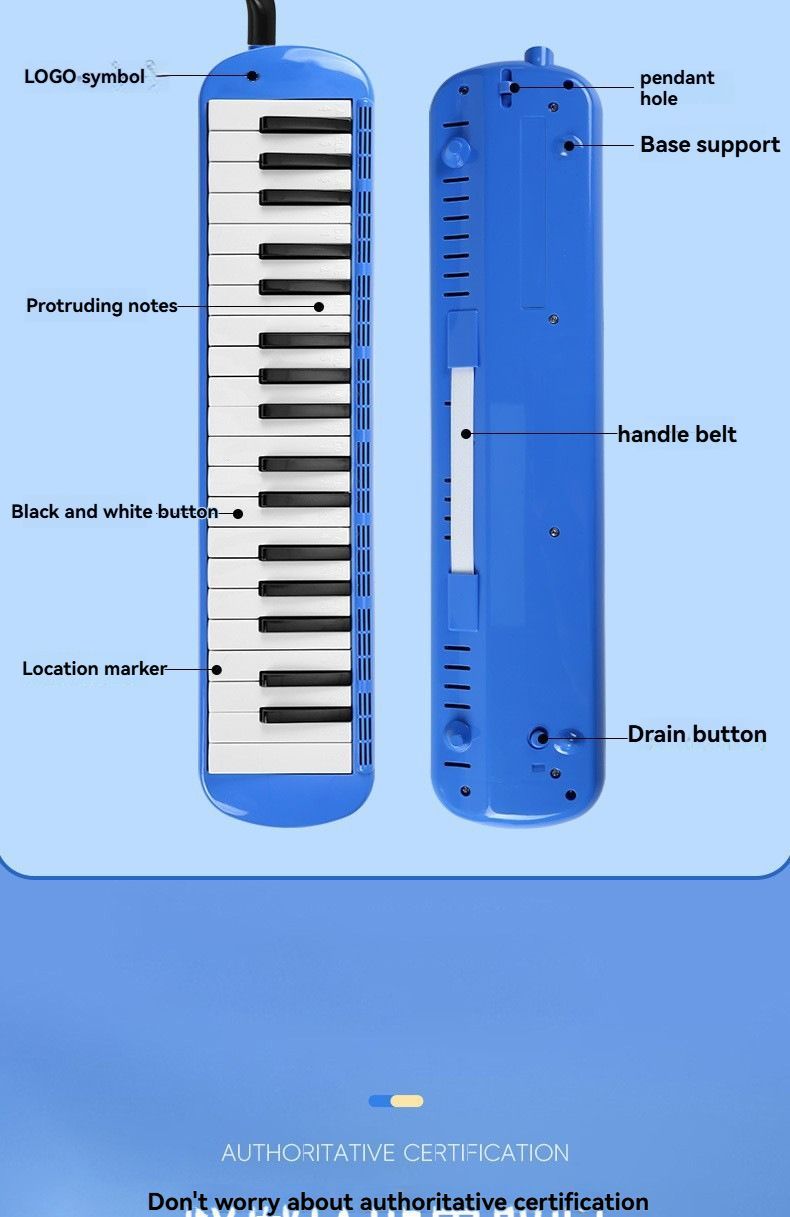 37-key mouth blown pipe, classroom musical instrument, blowing nozzle, base support, drainage function, Australian music education, classroom pipe with drainage, easy play wind instrument - Blue - Size 37