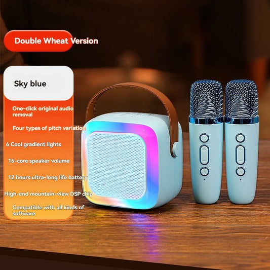 portable wireless karaoke speaker, Bluetooth 5.3 speaker, home KTV, wireless microphone, mini karaoke speaker, 10W speaker, Type-C charging, portable party speaker, Australia wireless speaker - Blue - Size Dual microphones