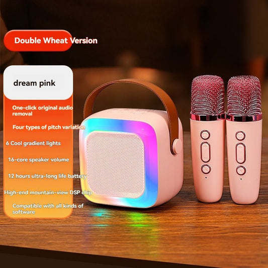 portable wireless karaoke speaker, Bluetooth 5.3 speaker, home KTV, wireless microphone, mini karaoke speaker, 10W speaker, Type-C charging, portable party speaker, Australia wireless speaker - Pink - Size Dual microphones