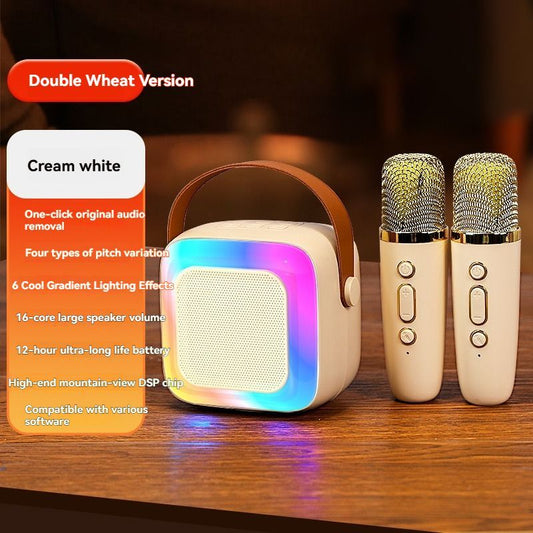 portable wireless karaoke speaker, Bluetooth 5.3 speaker, home KTV, wireless microphone, mini karaoke speaker, 10W speaker, Type-C charging, portable party speaker, Australia wireless speaker - Pink - Size Dual microphones