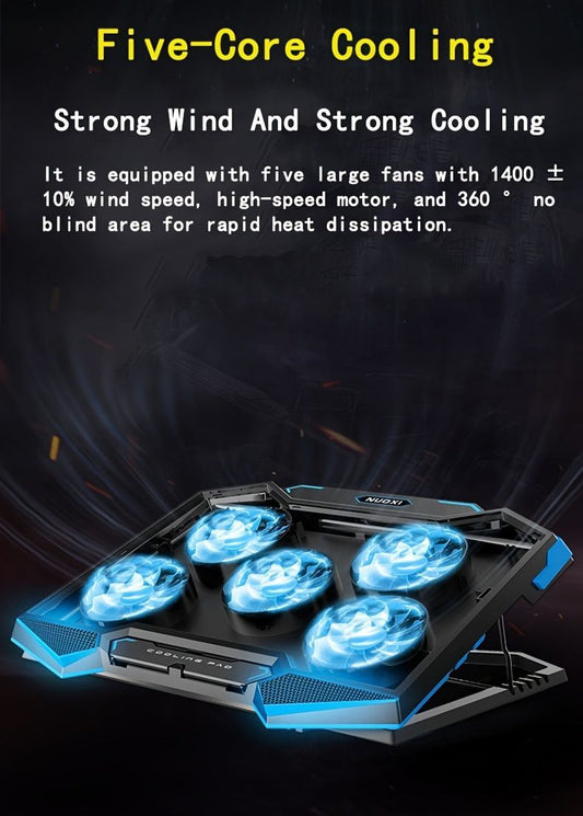 Laptop Cooling Pad Five-Core Cooling Foldable Stand Adjustable Stand Laptop - Blue - Size Universal