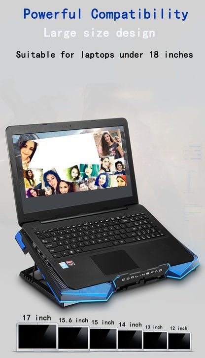 Laptop Cooling Pad Five-Core Cooling Foldable Stand Adjustable Stand Laptop - Blue - Size Universal