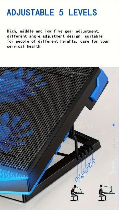 Laptop Cooling Pad Five-Core Cooling Foldable Stand Adjustable Stand Laptop - Blue - Size Universal