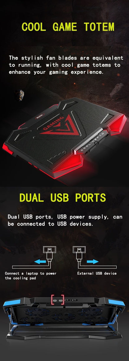 Laptop Cooling Pad Five-Core Cooling Foldable Stand Adjustable Stand Laptop - Red - Size Universal