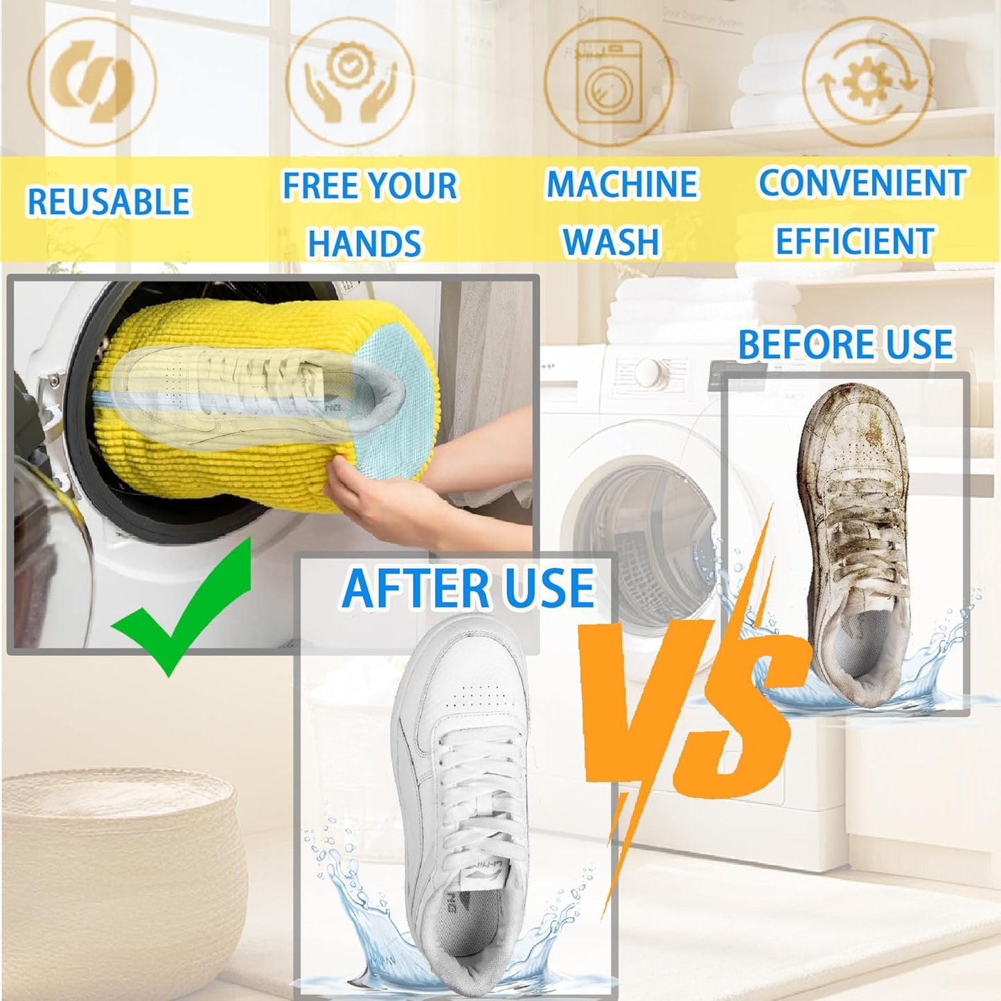 Shoe Washer Bag Laundry Shoe Bag for Washer & Dryer, Reusable 2 Pack Sneaker Cleaning Bag, 360° Deep Cleaning Machine for All Shoe Types with Self-Locking Zipper