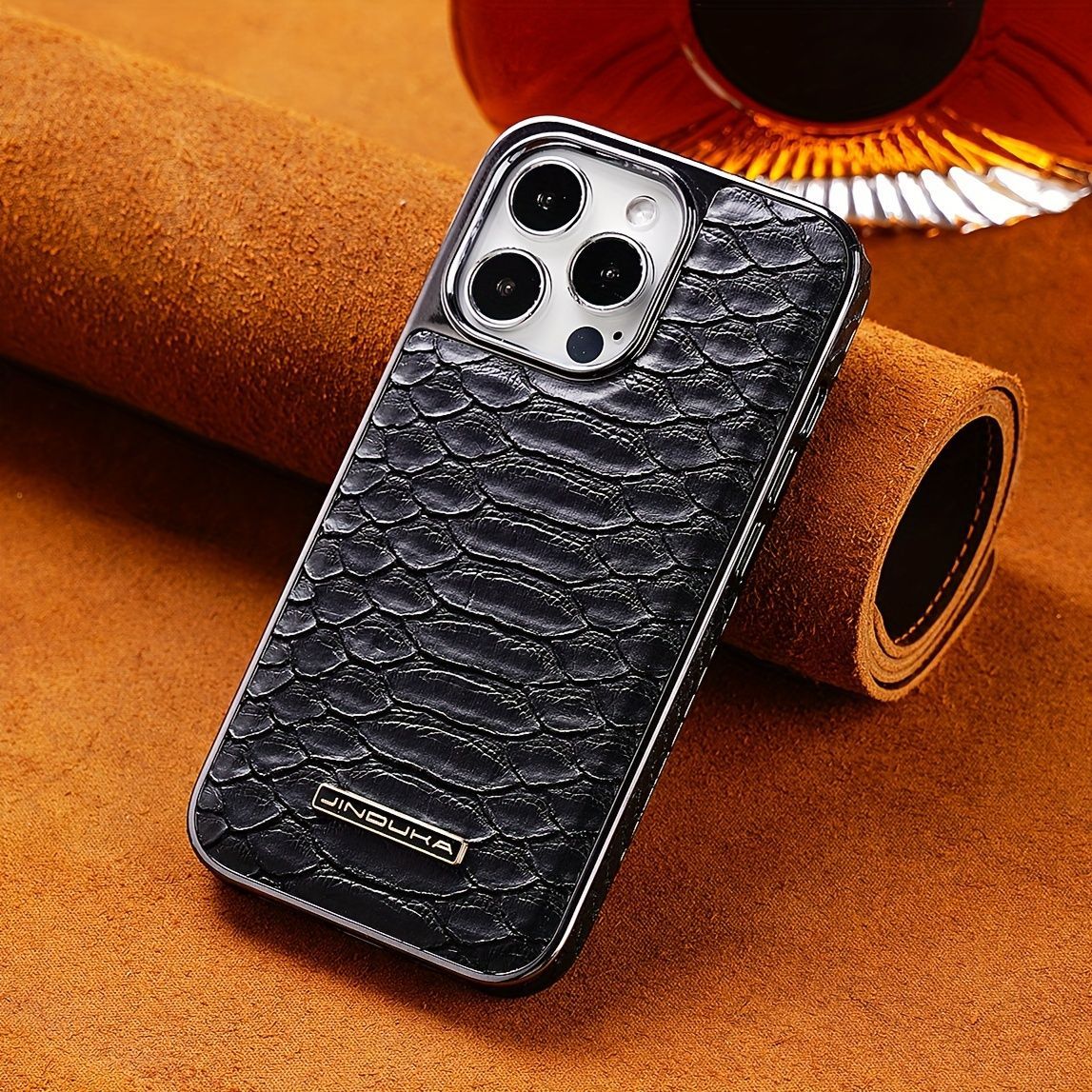 snake-pattern leather phone case, fingerprint-resistant phone case, high-end leather phone case, stylish phone case, durable phone case, Australia - Blue - Size iPhone 15 Pro Max