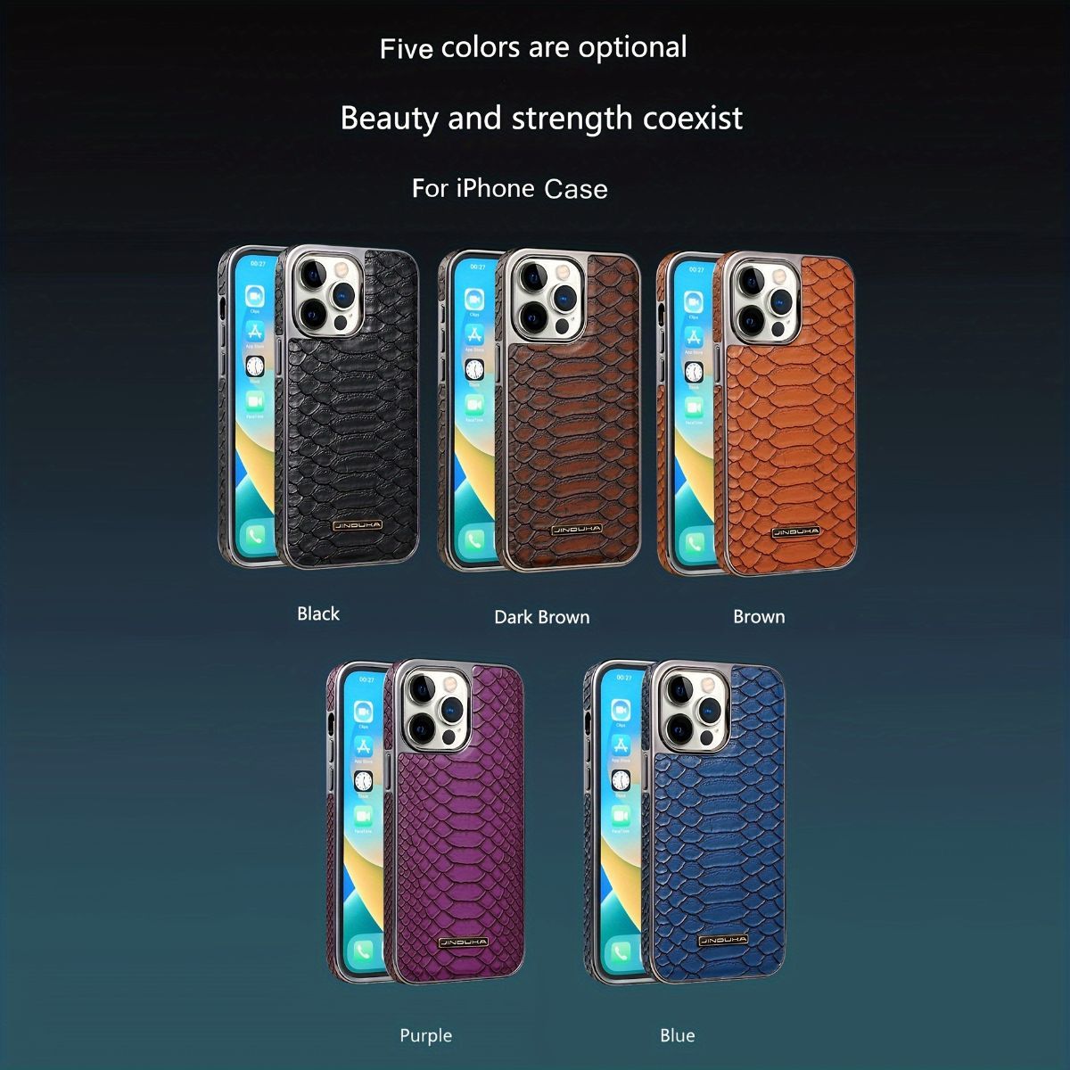 snake-pattern leather phone case, fingerprint-resistant phone case, high-end leather phone case, stylish phone case, durable phone case, Australia - Blue - Size iPhone 16 Pro Max