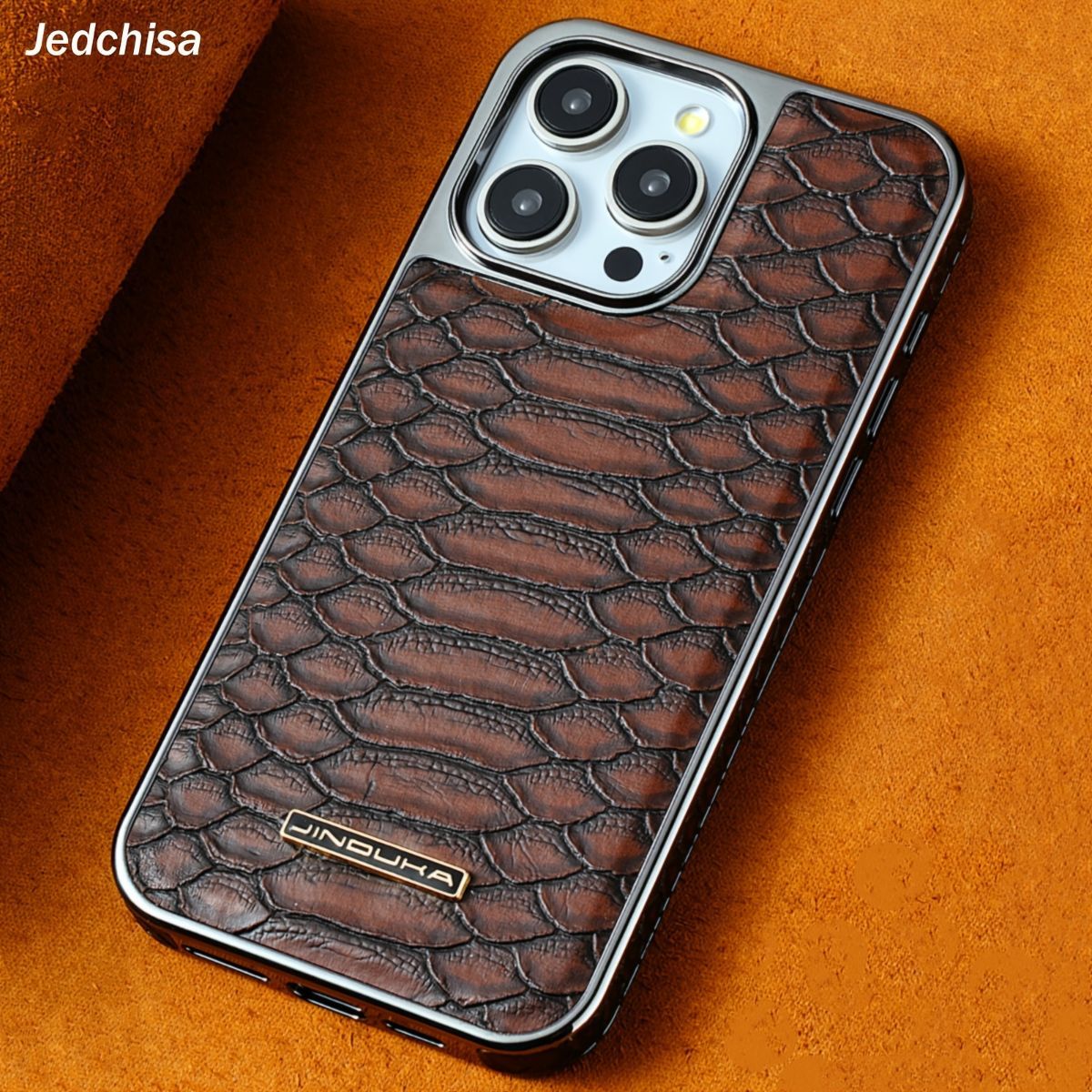 snake-pattern leather phone case, fingerprint-resistant phone case, high-end leather phone case, stylish phone case, durable phone case, Australia - Blue - Size iPhone 16 Pro Max