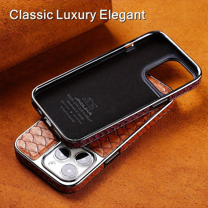 snake-pattern leather phone case, fingerprint-resistant phone case, high-end leather phone case, stylish phone case, durable phone case, Australia - Brown - Size iPhone 16 Pro Max