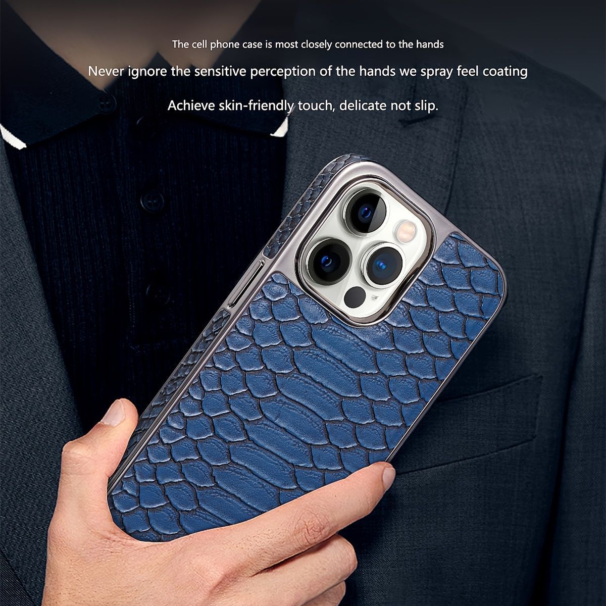 snake-pattern leather phone case, fingerprint-resistant phone case, high-end leather phone case, stylish phone case, durable phone case, Australia - Mocha - Size iPhone 16 Pro Max