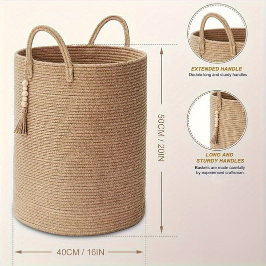 Brown Gray round rope laundry basket, tassel laundry basket, high quality laundry basket, bohemian laundry basket, stylish laundry basket, boho rope basket, large laundry hamper, Australian home decor