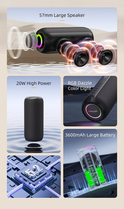wireless bluetooth speaker, portable speaker, outdoor speaker, waterproof speaker, RGB light speaker, bass heavy speaker, camping speaker, beach speaker, Australia outdoor audio - Green - Size IPX7