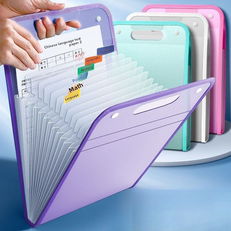 13-Pocket Accordion File Folder — A4 Portable Vertical Folding Organizer with Index Tabs, Suitable for School, Office, Student, and Professional Document Organization, Made of High-Clarity Waterproof Material, Expandable Multi-Functional File Pouch（pink）