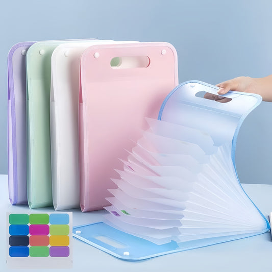13-Pocket Accordion File Folder — A4 Portable Vertical Folding Organizer with Index Tabs, Suitable for School, Office, Student, and Professional Document Organization, Made of High-Clarity Waterproof Material, Expandable Multi-Functional File Pouch（GREEN）