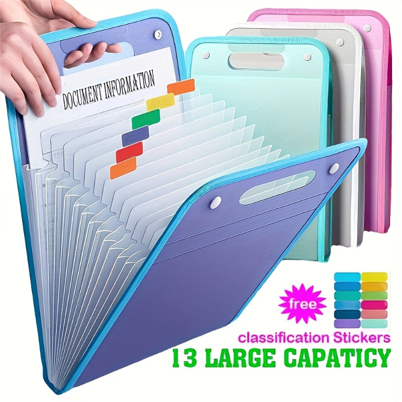 13-Pocket Accordion File Folder — A4 Portable Vertical Folding Organizer with Index Tabs, Suitable for School, Office, Student, and Professional Document Organization, Made of High-Clarity Waterproof Material, Expandable Multi-Functional File Pouch（GREEN）