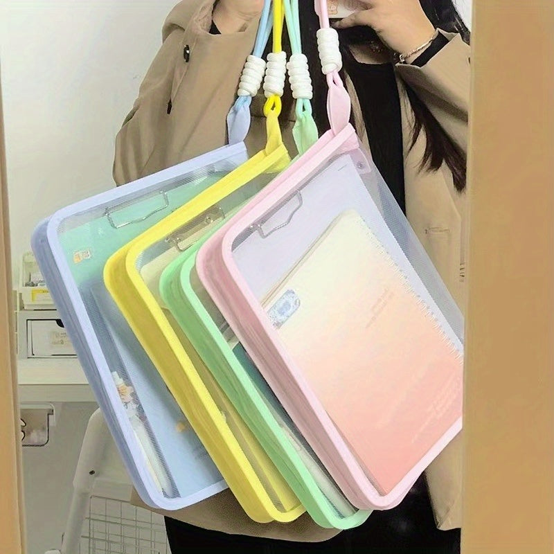 Macaron Candy Student File Bag + PET Animal Stickers - Hand-Carry Large Capacity Waterproof A4 Zipper Transparent Exam Paper & Textbook Storage Bag, Folder（pink）