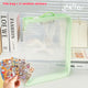 Macaron Candy Student File Bag + PET Animal Stickers - Hand-Carry Large Capacity Waterproof A4 Zipper Transparent Exam Paper & Textbook Storage Bag, Folder（green）