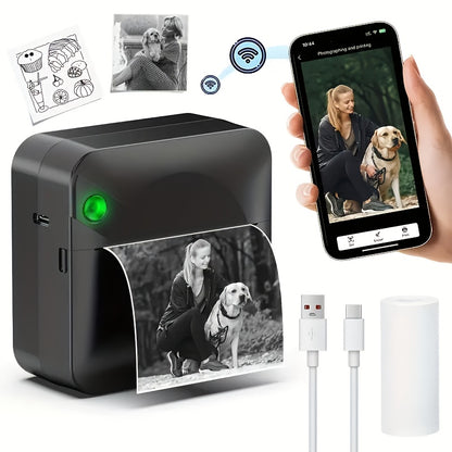 (White）Inkless Sticker Printer Mini Thermal Printer with Roll Thermal Paper, Wireless Pocket Printer, Smart Portable Receipt Printer for Photos, Diaries, Notes, and Preparation Work.